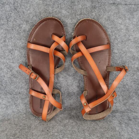 Mossimo Shoes Kids 5 Sandals Strappy Boho Flats Brown Buckle Strap Toe Ring - Picture 5 of 10